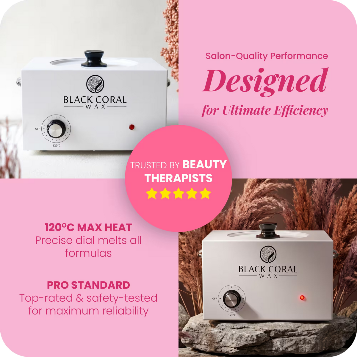 Black Coral Wax 10lb professional wax heater heating up to 120 degrees – precise temperature control hot wax machine and wax pot