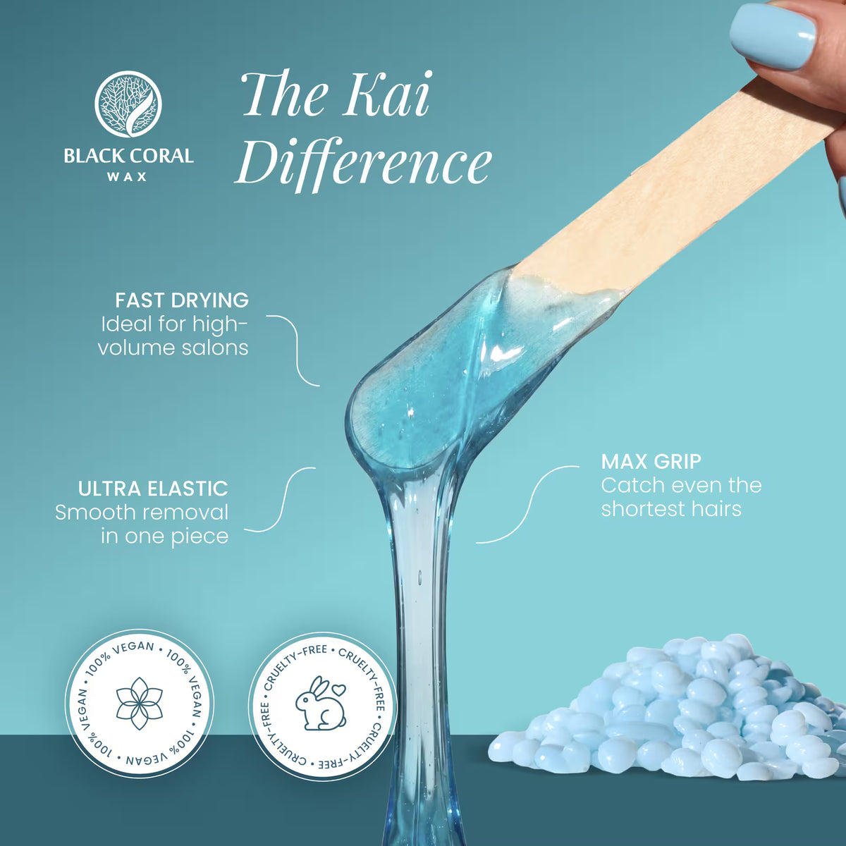 Kai hard wax consistency – fast drying, ultra elastic removal, maximum grip on short hairs, vegan and cruelty-free