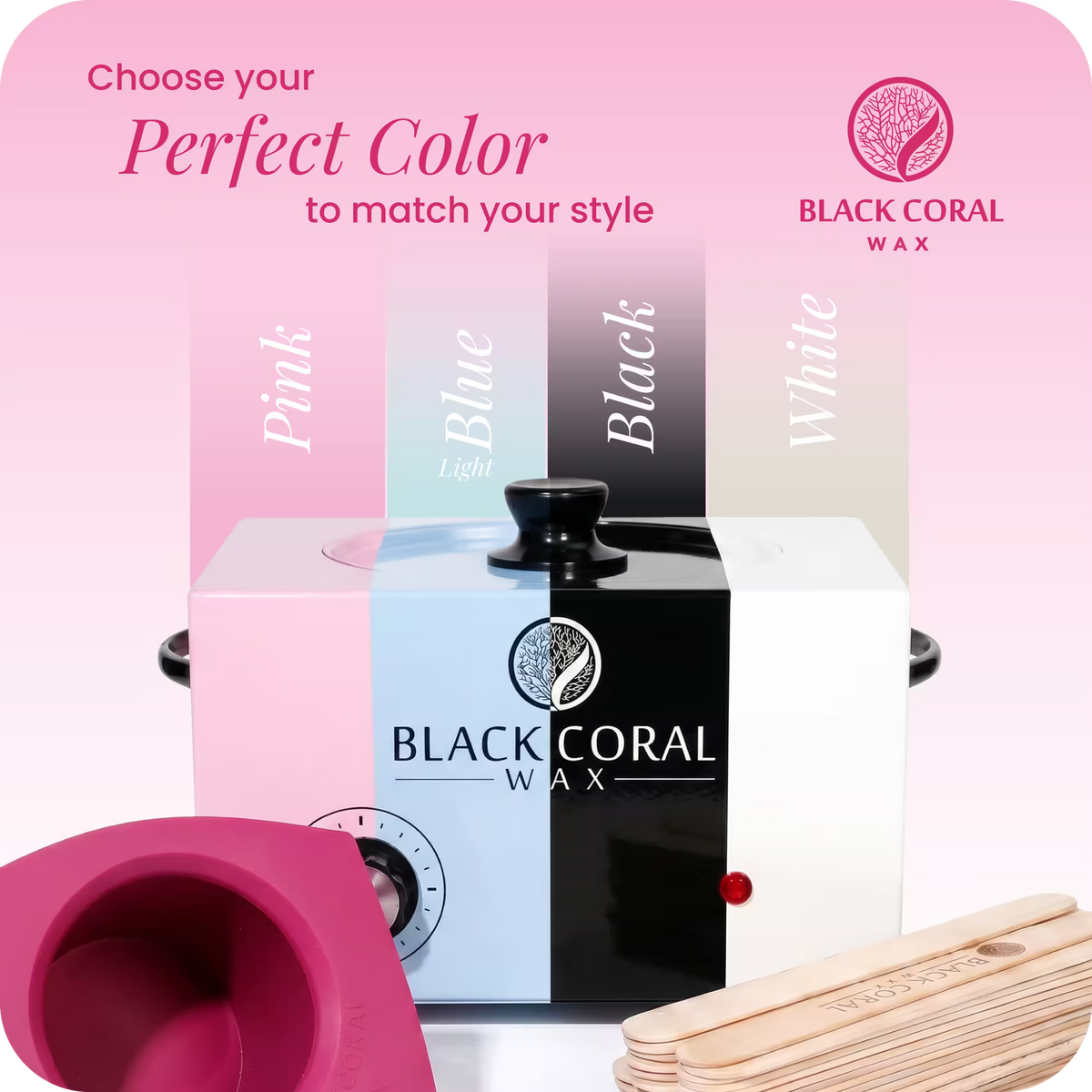 Black Coral Wax large wax heater available colours – white, pink, light blue and black professional hot wax machine and wax pot