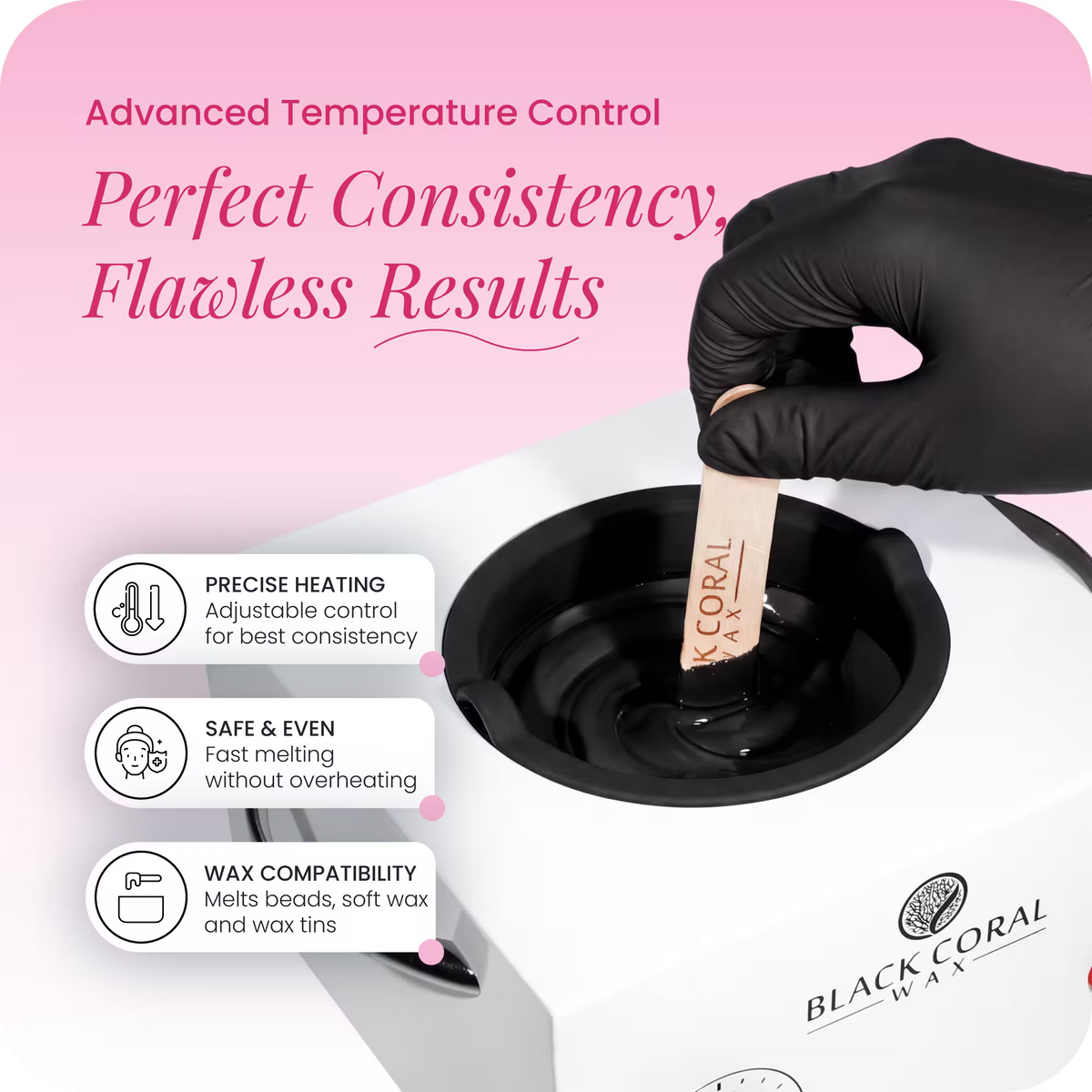 Black Coral Wax single wax heater 500ml with advanced temperature control – precise hot wax machine melting beads, soft wax and wax tins without overheating