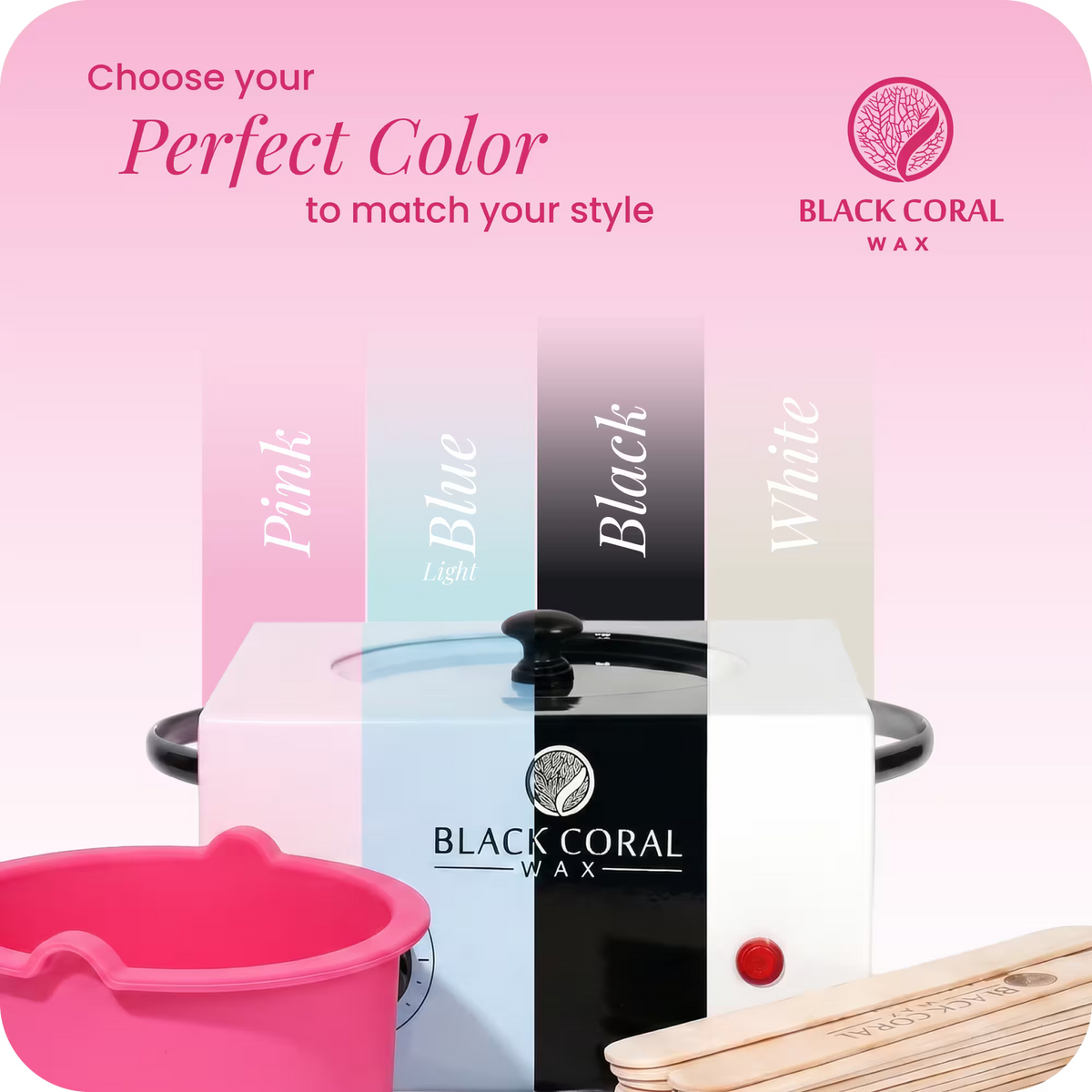 Black Coral Wax single wax heater 500ml available colours – choose from pink, light blue, black and white hot wax machine and wax pot