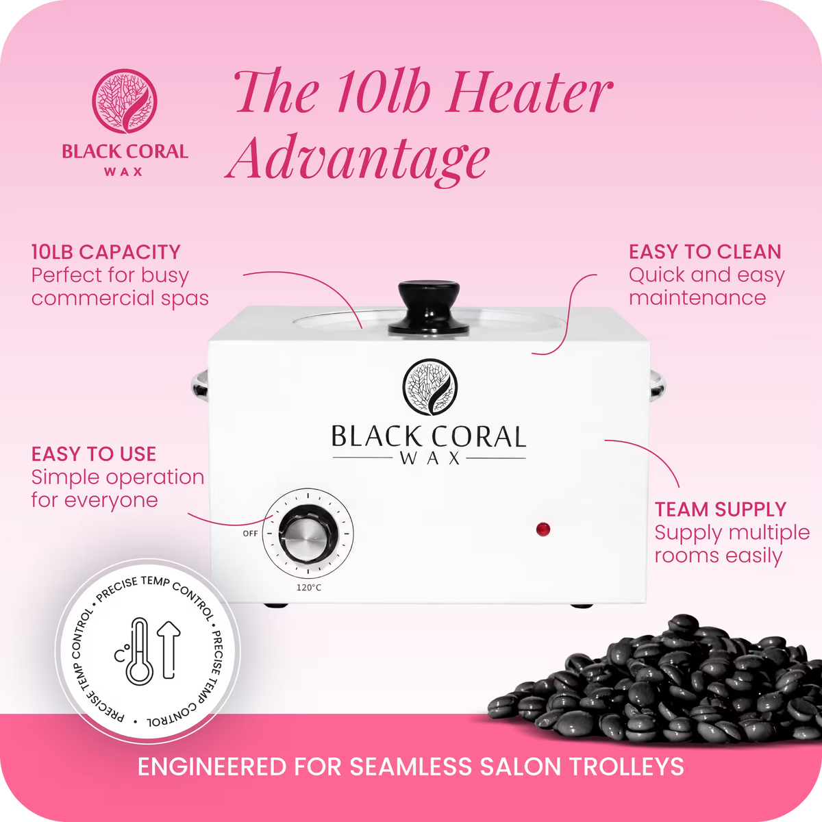 Black Coral Wax 10lb professional wax heater key benefits – premium hot wax machine and wax pot for fast and efficient salon waxing