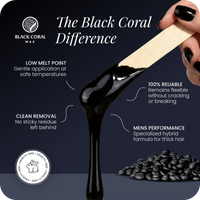 Black Coral Hard Wax melted on spatula – low melt point, residue-free removal, flexible formula, cruelty-free