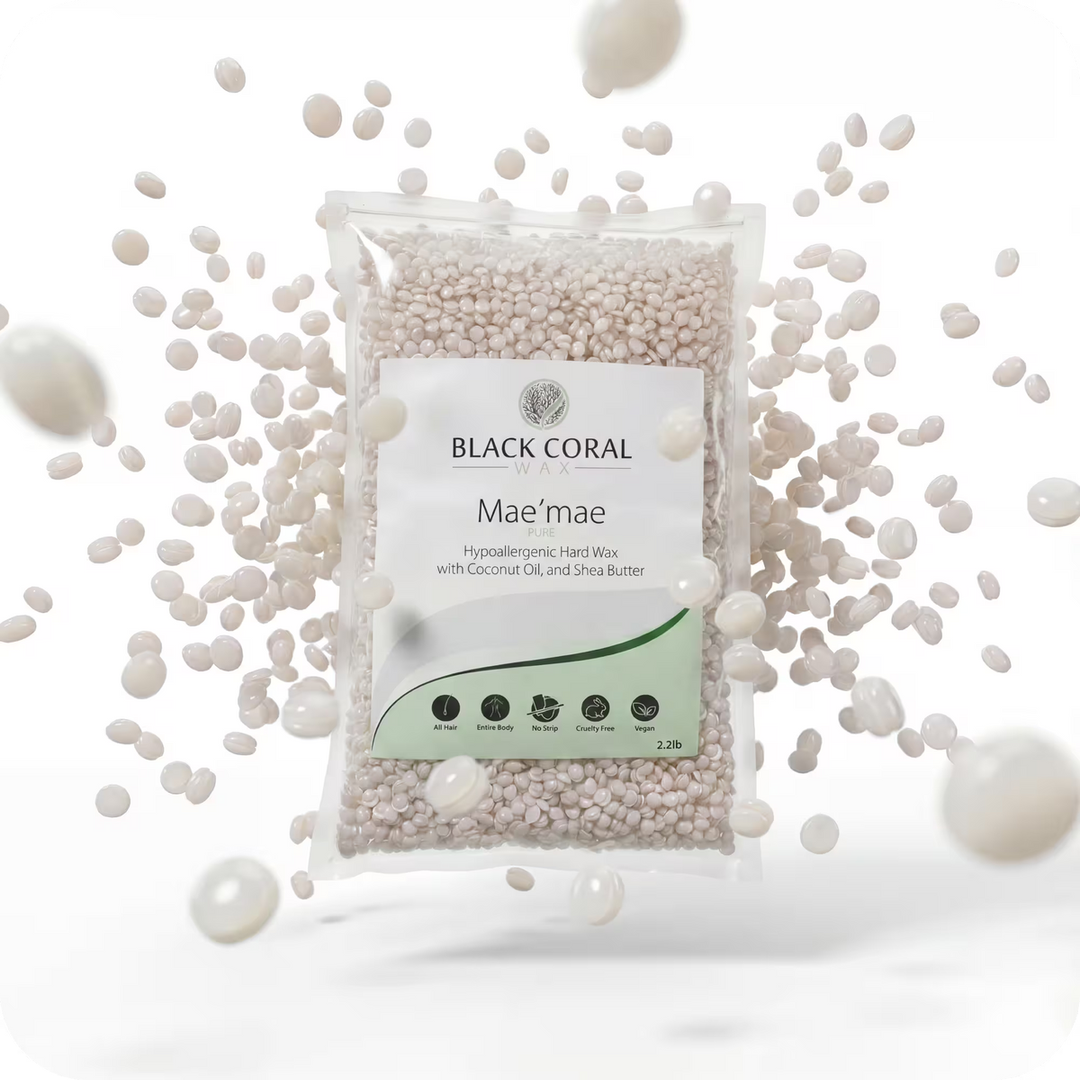 Mae'mae Hard Wax 2.2lb – hypoallergenic vegan stripless wax with coconut oil and shea butter, cruelty-free
