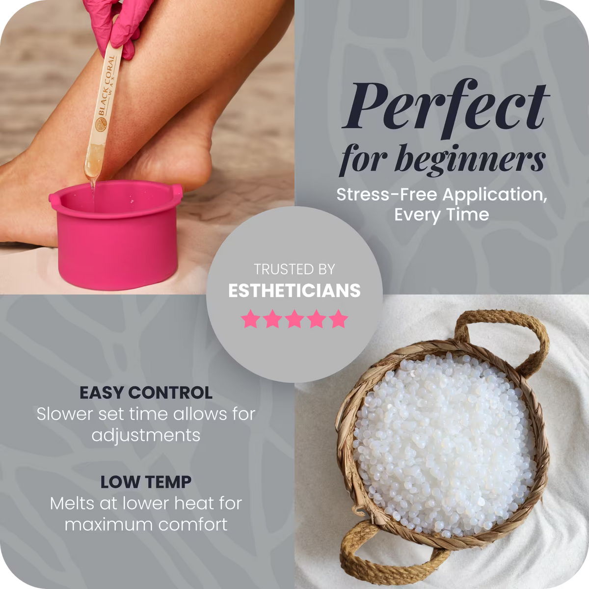 Mae'mae hard wax for beginners – slow-set, low temperature formula, stress-free application, esthetician-trusted
