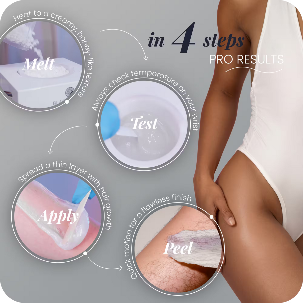How to use Mae'mae hard wax – melt, test, apply with growth, peel with quick motion for professional results