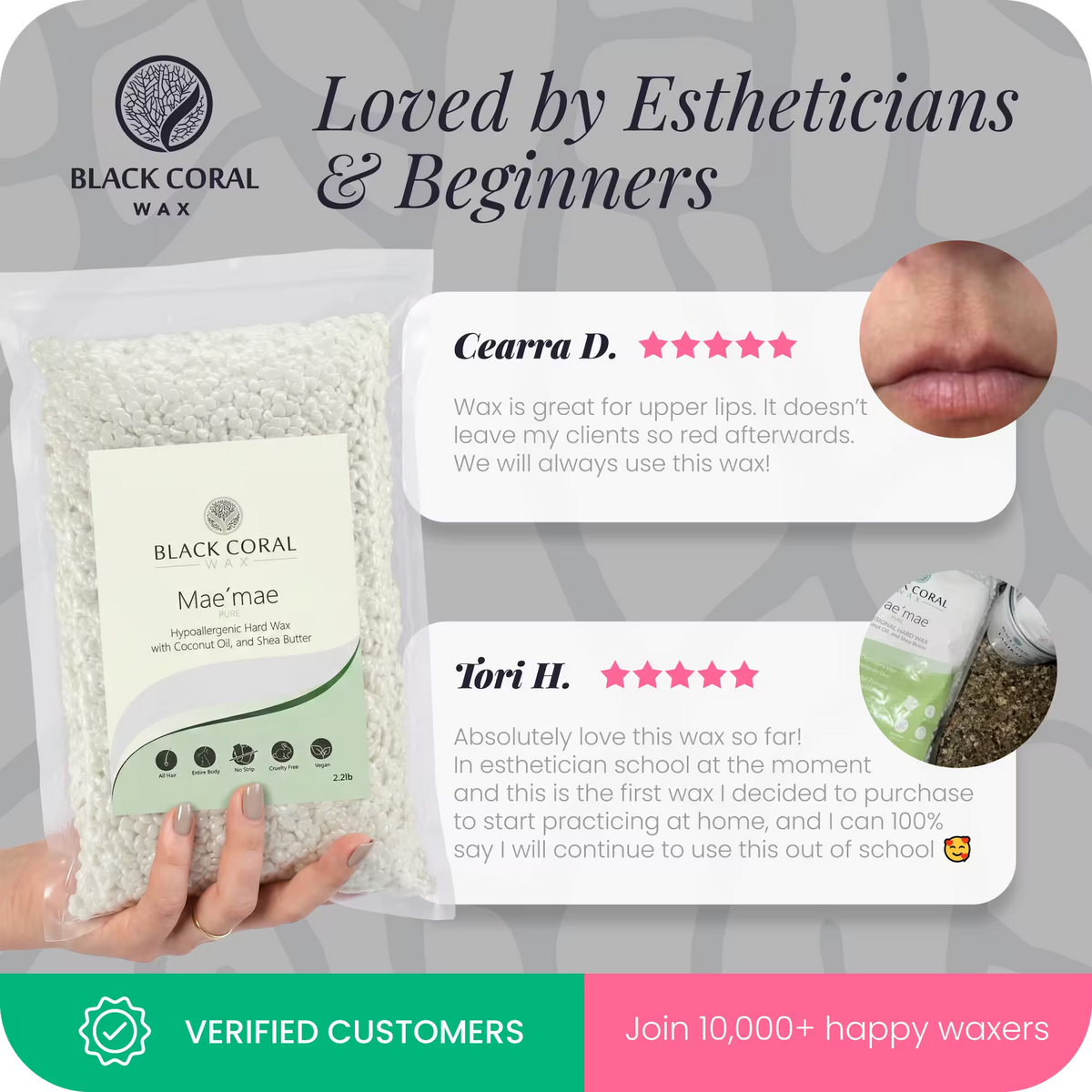 Mae'mae hard wax verified reviews – 5 stars from professionals and beginners, no redness, 10,000+ happy customers