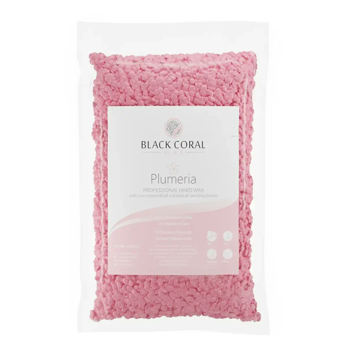 Plumeria Hard Wax from Black Coral Wax product with a label on a white background