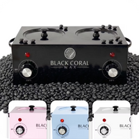 Black Coral Wax dual chamber double wax heater in black – professional hot wax machine and wax pot available in pink, light blue and white