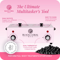 Black Coral Wax double wax heater with two independent wax pots and dual thermostat – professional hot wax machine for full body treatments