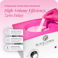 Black Coral Wax large wax heater showing temperature control – professional hot wax pot with UK measurements
