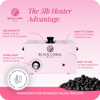 Black Coral Wax large wax heater showing temperature control – professional hot wax pot with UK measurements