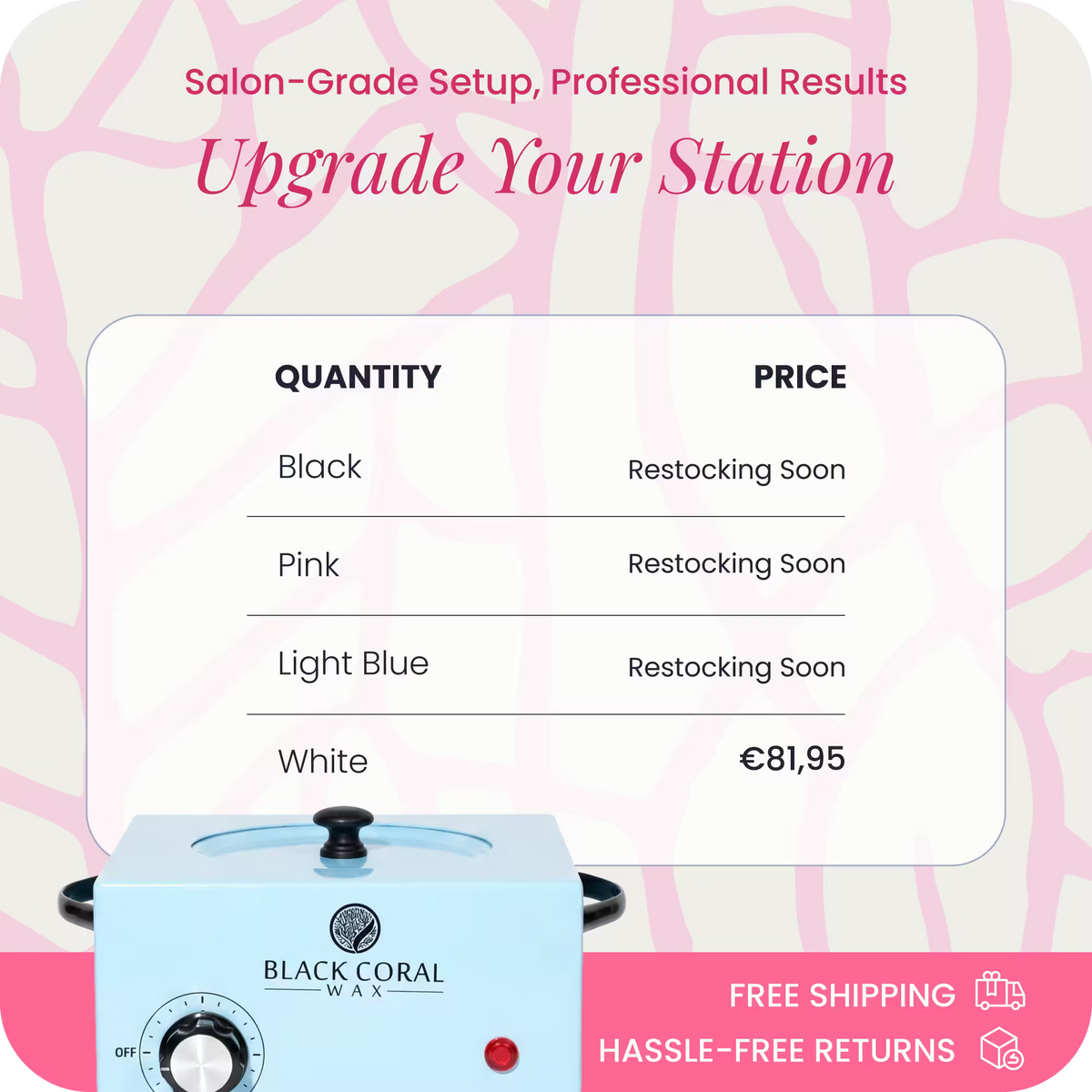 Black Coral Wax single wax heater 500ml UK pricing – professional hot wax machine available in white with free shipping and hassle-free returns