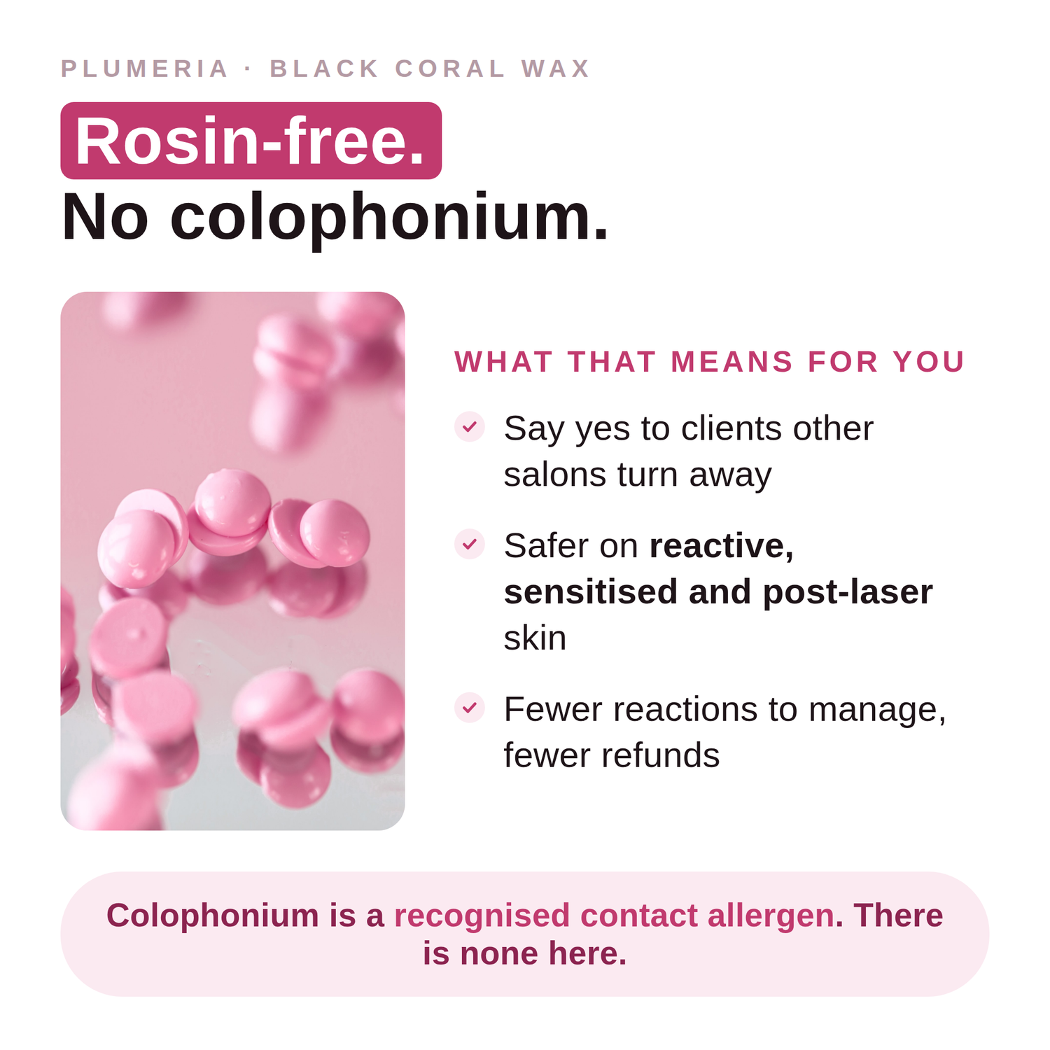 Plumeria rosin-free formula infographic