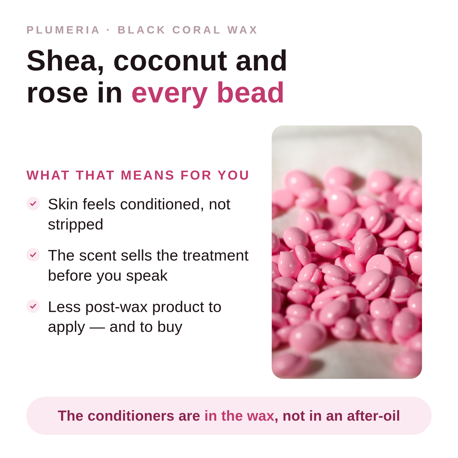 Plumeria infographic featuring shea butter, coconut and rose