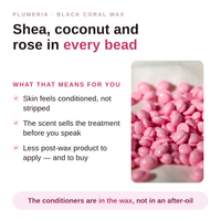 Plumeria infographic featuring shea butter, coconut and rose
