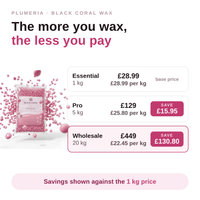 Plumeria UK pack prices and savings compared with the 1 kg price